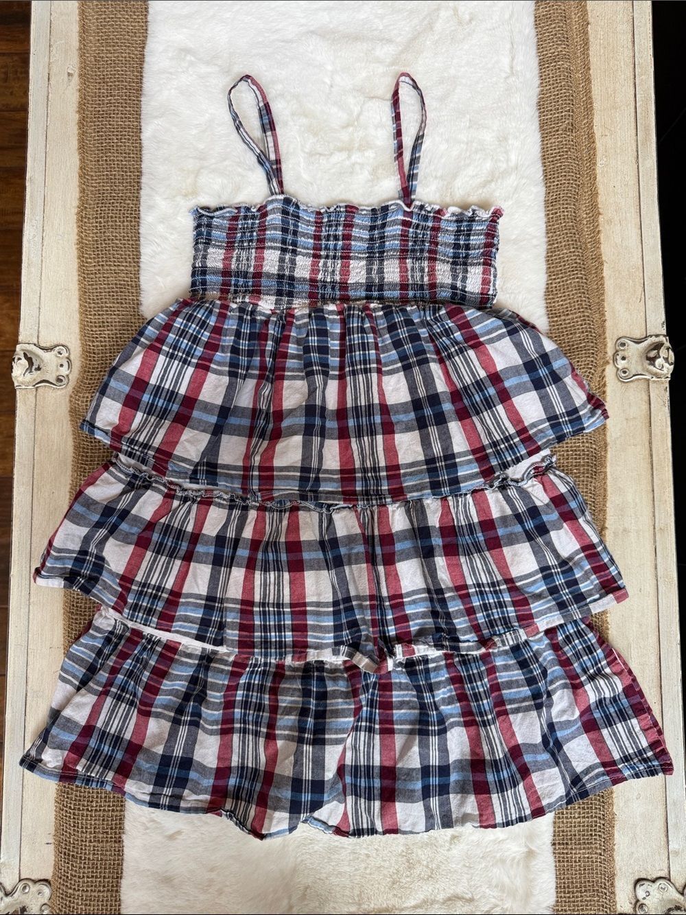 The Children's Place Red White and Navy Plaid Tiered Sundress